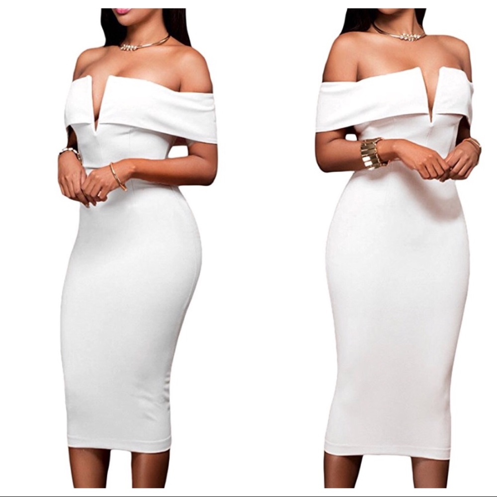 NEW• Creme De La Creme Curvy White Off The Shoulder BodyCon Dress• 1X-2X
